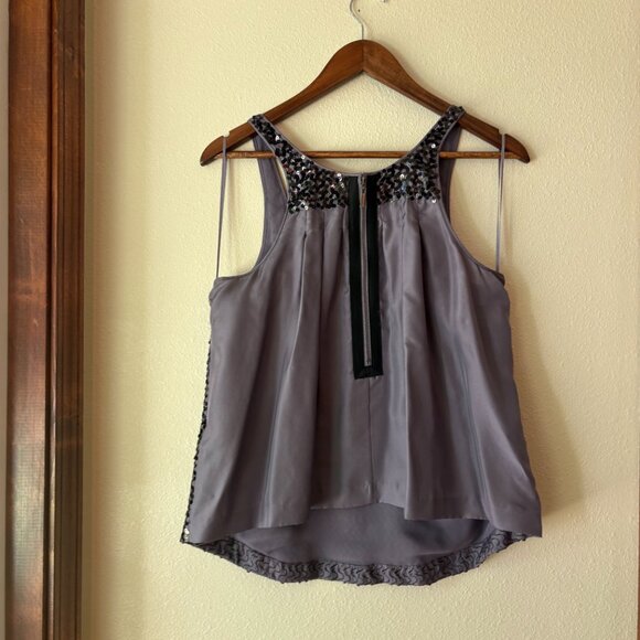 NWT Rebecca Taylor 100% Silk Purple Top Sleeveless Black Sequins Size 8 Party - Picture 3 of 8